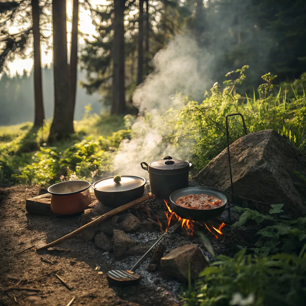Outdoor cooking in wilderness